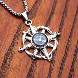 QUSIIOSLK Titanium Steel Silver Compass Necklace Map Rotatable Compass Necklace - Inspirational Nautical Dream Navigation Compass Pendant Necklaces Jewelry Gifts for Boys (A)