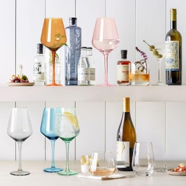 18oz Colored Wine Glasses Set of 6 Crystal Drinking Cups Long Stem Drinkware for Red White Wine Unique Glassware Gift for Wife Mom