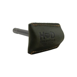 Hide & Drink, Funda protectora de cuero de doble filo para cabeza de afeitar, hecha a mano (jade oscuro)