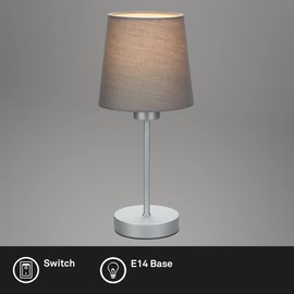 BRILONER - Bedside Lamp with Cable Switch, Fabric Lampshade, E14 Socket Max. 25 Watt, Table Lamp, Lamp, Desk Lamp, Table Lamp, Office Lamp, Reading Lamp, Bed, 10 x 31.4 cm, Grey/Silver