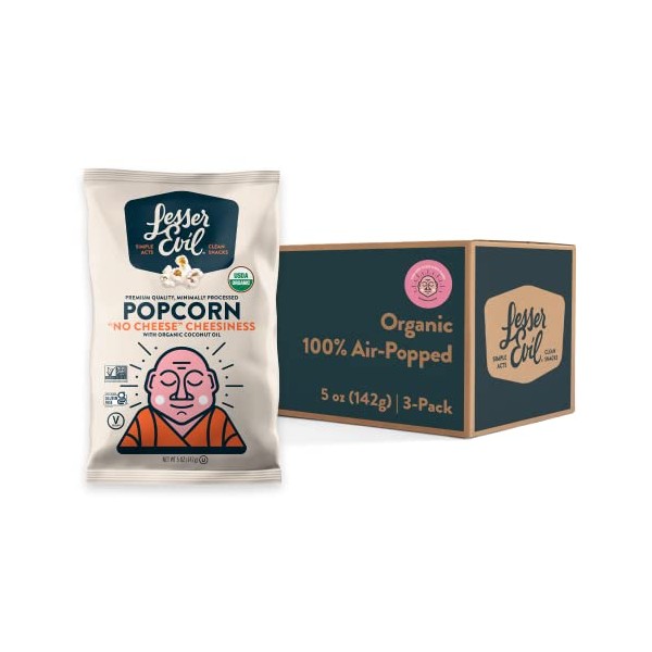 LesserEvil "No Cheese Cheesiness” Organic Popcorn, Grain Free, Minimally Processed,