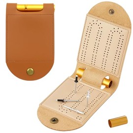 Travel Cribbage Board Game Set, Portable Cribbage Boards Unique 2 Track Cribbage Board, Foldable PU Mini Cribbage Board with 4 Cribbage Pegs, Folded:3.14x4.92in,After Unfolding L:10.31in (1Pcs)