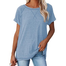 Welity Womens T Shirts Short Sleeve Summer Tops Loose Fit Crewneck Tees Casual Cotton Tunic Shirts 0# Sky Blue Medium