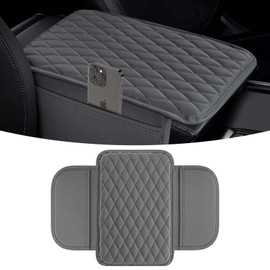 QQWD 1 PC Car Center Console Cover, Upgraded Leather Car Arm Rest Cover with 2 Storage Bags, Scratch Resistant Waterproof Middle Console Cover Universal Arm Rest Cover for Cars SUVs Trucks(Gray)