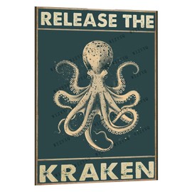 WIZYXQ Metal Signs Release The Kraken Vintage Octopus Tin Sign for Home Office Kitchen Bar Cafe Garden Wall Decor 12x8 Inch