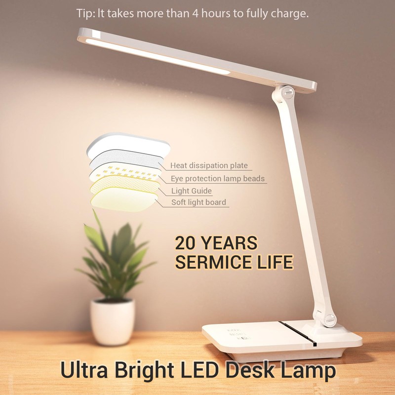GcSige Cordless LED Desk Lamp for Home Office, 6000mAh Rechargeable
