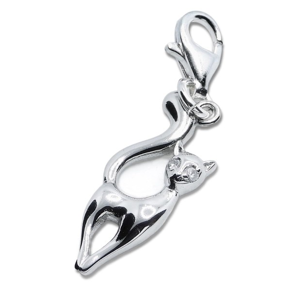 Goldene Hufeisen Cat Charm 925 Silver with Zirconia, Cubic Zirconia