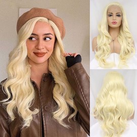 Angle Lucky 613 Wigs for Women Loose Wavy Blonde Synthetic Lace Front Wig Long Blonde Hair Wig Heat Resistant Fiber Glueless Wig Party Daily Use 24inch