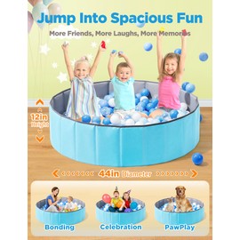 Hikiddy Large Ball Pit for Toddlers - 44in Baby Ball Pool with Playmat, Hold Over 1000 Balls, Foldable Play Pit for Kids Dogs Indoor and Outdoor Games, Party Toys Gifts, Balls Not Include (Blue)