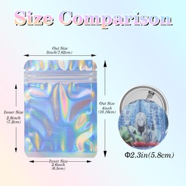 YHJZ Holographic Bags 100pcs Mylar Bags 3x4 inches Resealable Bags with Ziplock Party Favor Bags Coffee Storage for Small Business Smell Proof Bags