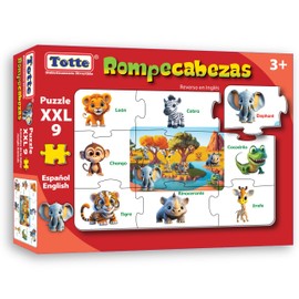 Totte Rompecabezas Animalitos 9 Piezas XXL | Piezas Grandes, Gruesas y Durables | Diseñado para Uso Infantil | Español e Inglés (Animales DE LA Selva)