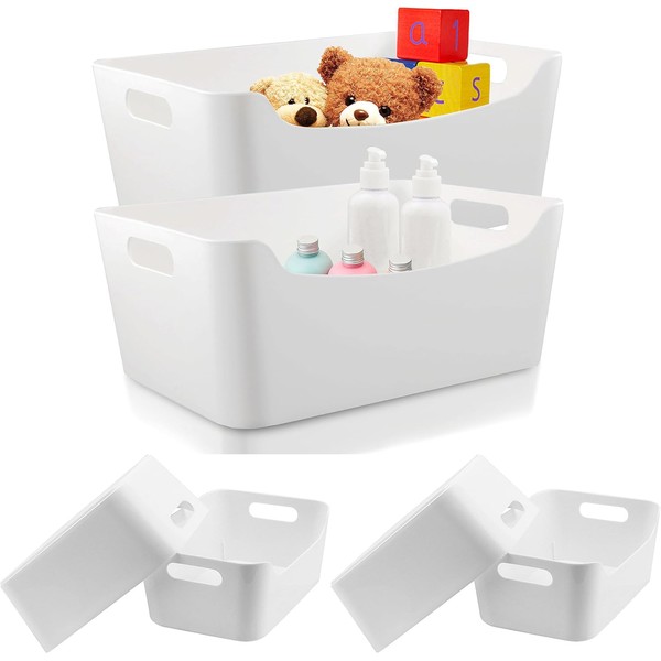 Ytteve 6 Pcs White Plastic Storage Bins for Shelves, Closet