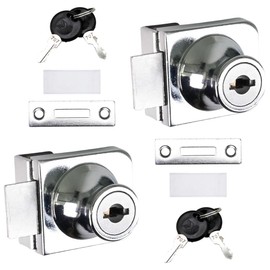Selyse Pack of 2 Showcase Lock for 5-8 mm Glass Door, Lock for Glass Display Case with Key, No Drilling, Safety Lock for Glass and Cabinet Doors, Silver