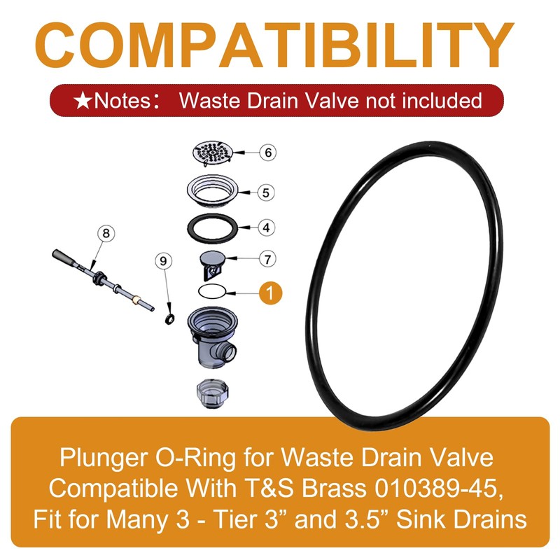 Plunger O-Ring Gasket Compatible with T&S Brass 010389-45, Twist Waste