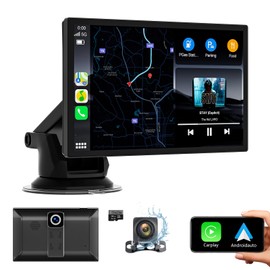Carplay Screen for Car 9 inch Portable Wireless CarPlay & Android Auto with 4K Dash Cam,1080p Backup Camera, Touch Screen Car Stereo GPS Navigation,Bluetooth,FM,Voice Control - Upgrade for Old Cars