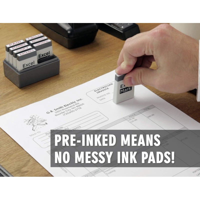 ExcelMark Mini Office Message Rubber Stamp Set - Red Ink