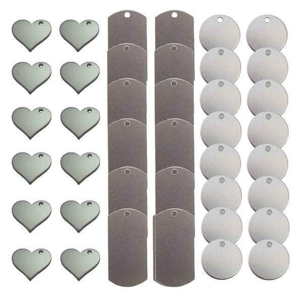 Zoom Precision Metal Stamp Blanks for Engraving or Stamping: Metal Heart Blanks Dog Tag Blanks and Circle Marks, 40 Pieces
