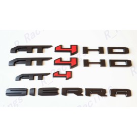 Auto Door Rear Matte Black Red AT4 HD Sierra Emblem Overlay GMC Sierra 2500HD 3500HD