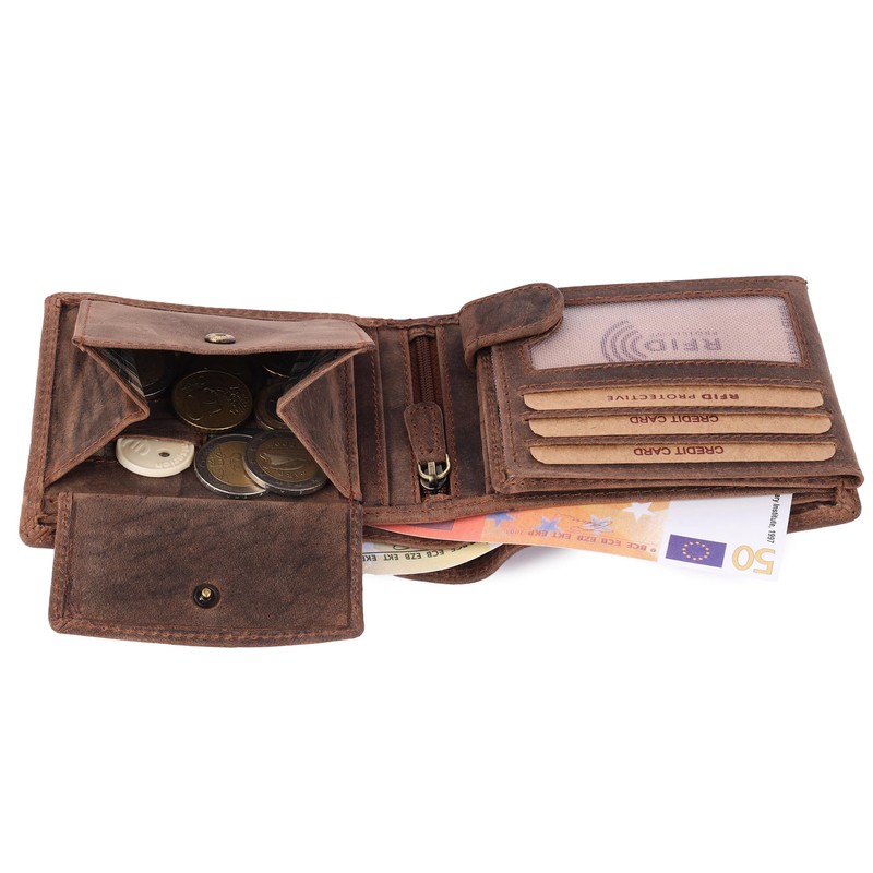 Benthill Men's Genuine Leather Wallet with RFID Protection, Dark Brown