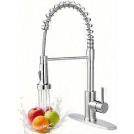 Friho Brushed Nickel Kitchen Faucets with Pull Down Sprayer, Stainless Steel Single Handle Kitchen Faucet, 1 Hole Or 3 Hole Dual Function Spring Pull Out Sink Faucets for Farmhouse RV Camper Laundry