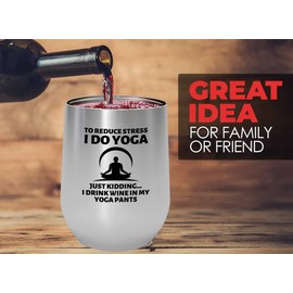 Flairy Land Yoga Silver Wine Tumbler 12oz - My Yoga Pants - Yoga Burn Gifts Pilates Gifts for Active Women Gymnastics Meditation Spiritual Gift Mindfulness Yoga Trainer Wine Drinker
