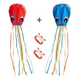 Listenman 2-Pack New Upgraded Smiley Large Octopus Kites, Easy to Fly Long Colorful Tail Kites for Kids Adults Outdoor Activities Beach Park Trip, Great Gift for Children Childhood Precious Memories