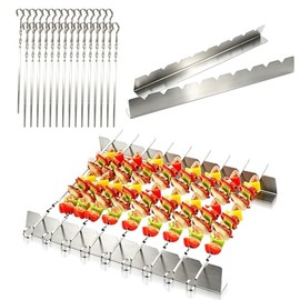 Set of 30 Stainless Steel Barbecue Skewers with Set of 2 Grill Frame for 9 Skewers, 40 cm Shish Kebab Skewers, Flat, Rustproof Meat Skewers for Grill BBQ, Ideal for Kebab, Kebab and