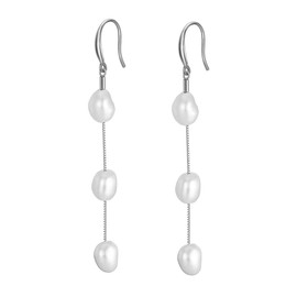Bellitia Jewelry Baroque Pearl Tassel & Dangle Earrings 925 Sterling Silver Handpicked Pearls Drop Earrings Platinum Plated Freshwater Pearl Fashion Earrings for Women