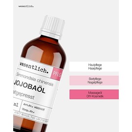 wesentlich. Jojoba Oil Cold Pressed 100 ml | Virgin - 100% Pure Jojoba Oil | Vegan | Skin - Hair - Beard and Scalp | Face and Nails | Natural Face Oil and Body Oil