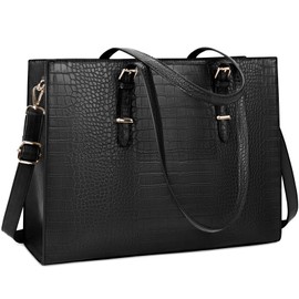 Laptop Bag for Women 15.6 Inch Laptop Tote Bag Leather Classy Computer Briefcase for Work Waterproof Handbag Professional Shoulder Bag Women Business Office Bag Large Capacity Black