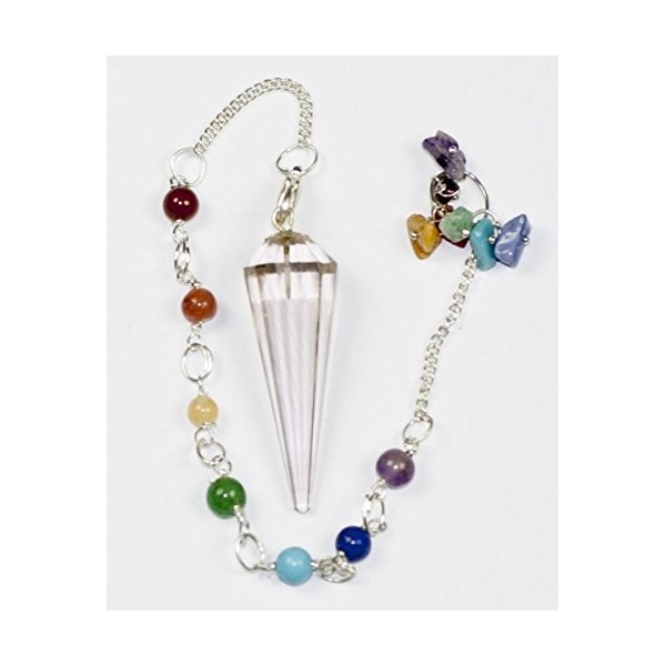 12 Faceted Gemstone Crystal Pendulum with Seven Chakra Stone Chain (Quartz)