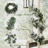 Eucalyptus Garland with White Flowers, 4 Packs 180cm Silver Dollar