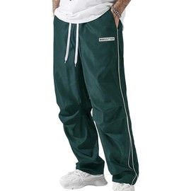 Yimoon Men's Parachute Pants Y2k Baggy Sweatpants Drawstring Wide Leg Casual Pants Streetwear (Green-XL)