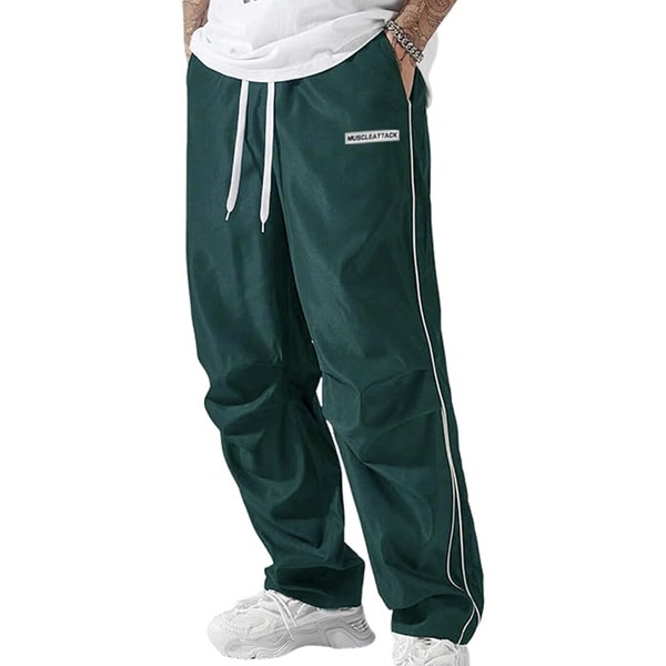 Yimoon Men's Parachute Pants Y2k Baggy Sweatpants Drawstring Wide Leg
