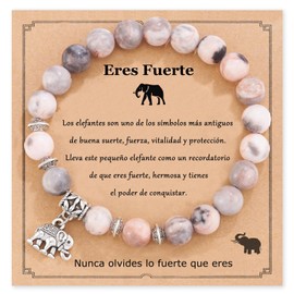 Pulsera de Elefante para Mujer, Regalos Elefante Mujer, Pulsera de Piedra Natural, Pulsera para Ansiedad, Inspirador Joyería para Mujeres y Adolescentes, Regalos para Día de Madre Cumpleaños (rosa claro)