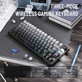 Attack Shark X820Ultra Wireless 75% Mechanical Gaming Keyboard with Screen & Knob Hot Swappable 2.4GHz/BT/Wired RGB Backlit Gasket Mount Side Print PBT Keycap QMK Web Driver Shark Switch-Moonnight