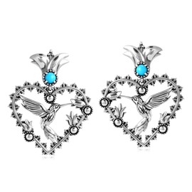 American West Jewelry Sterling Silver Sleeping Beauty Turquoise Fritz Casuse Heart Hummingbird Earrings