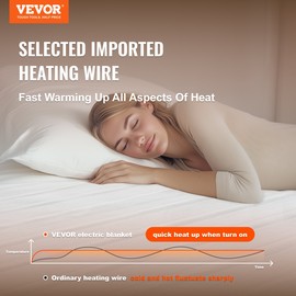 VEVOR Heated Mattress Pad 60x80 in Queen Electric Warmer Coral Fleece Auto Off - 60 x 80 in