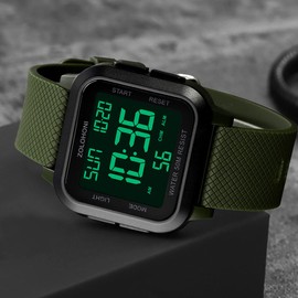 zolohoni Square Men's Digital Watch Big Numbers Dial Large Face Waterproof LED Watches with Alarm Date Stopwatch