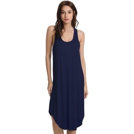 WiWi Womens Soft Pajamas Sleeveless Racerback Nightgown Full Slips Sleepshirts Plus Size Viscose from Bamboo Sleepwear S-4X, Navy, Large