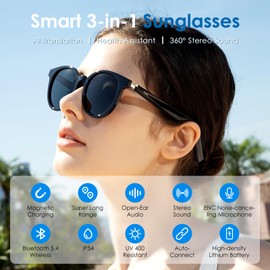 GetD AI Glasses, AI Assistant Powered by ChatGPT, AI Translation, Smart Glasses, Polarised Sunglasses, Bluetooth Smart Sunglasses for Men and Women, 2-in-1 Headphones and Glasses