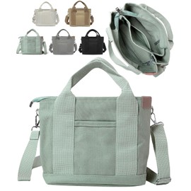 Green Packila Women's Small Tote Bag, Canvas Mini Tote with Dividers, Canvas, 2-Way, Shoulder Bag with Zipper, Holds Plastic Bottles, Lightweight, Commuting to Work, Green (Green)