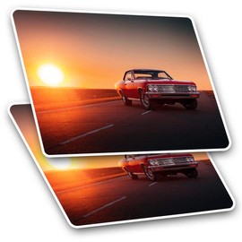 Rectangle Stickers(Set of 2) 7.5cm - Classic American Car Sunset Muscle Fun Decals for Laptops,Tablets,Luggage,Scrap Booking,Fridges, #8733