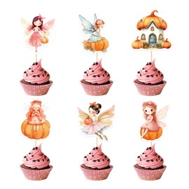 24Pcs Pumpkin Cupcake Toppers Flower Fairy Pumpkin Cupcake Picks Fall Harvest Theme Thanksgiving Baby Shower Party Supplies