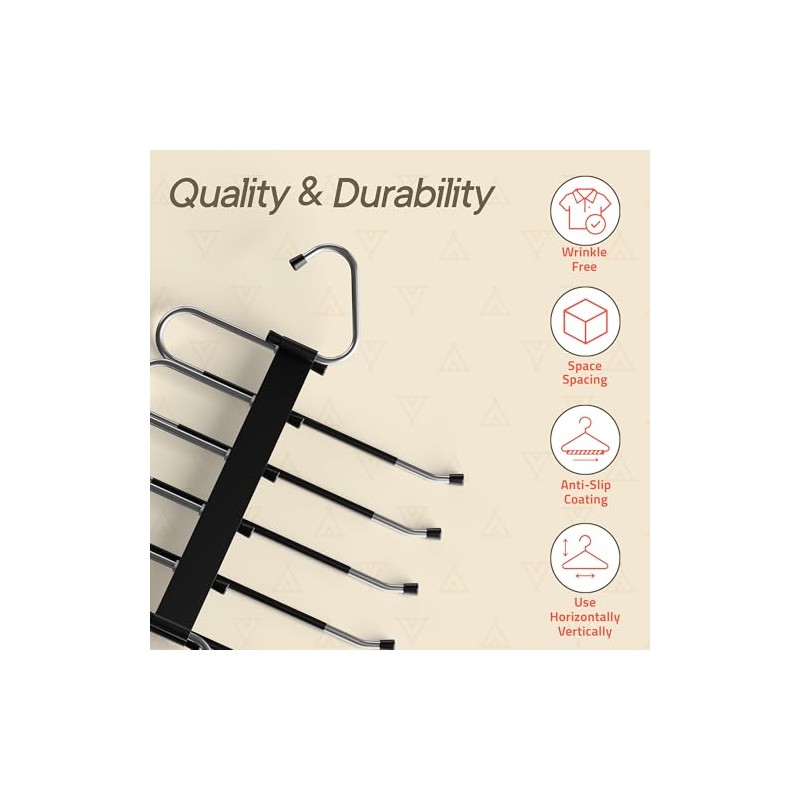 Black Space Saving Pants Hangers 4 Pack, 6 Layer Jeans