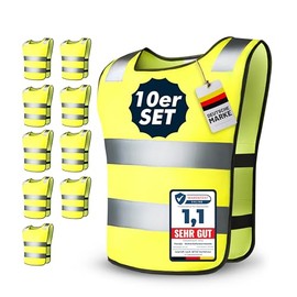 Set of 10 Children's High Visibility Vests - Reflective Vest for Boys & Girls 5 - 12 Years - EN 17353:2020+A1:2021 Certified - Bright Yellow, Highly Reflective, Ideal for School and Leisure