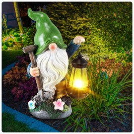 Xyuee Solar-Powered Garden Gnome Statue with Lantern | Large Resin Gnome Sculpture for Outdoor Patio Lawn Yard Decor | Funny Gnome Figurines with Solar Lights | Unique Gift Idea