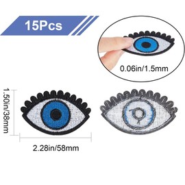 GORGECRAFT 15Pcs Blue Eye Iron on Patch Embroidered Patches Applique Sew on Eyes Eyeball Embroidery Goth Punk Retro Appliqued Cloth Badge for Clothing Accessories Jeans Hats Bags Jackets Decor