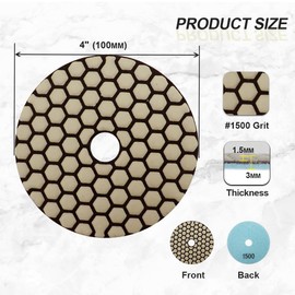 SANLEETEK Dry Diamond Polishing Pads 4"/100mm - 8pcs Grit 1500 Polish Pad Kit for Granite Marble Artificial Stone Quartz for Angle Grinder