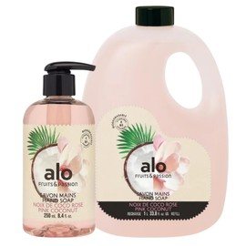 ALO FRUITS & PASSION Pink Coconut Hand Soap Set, 8.4 fl oz Bottle and 33.8 fl oz Refill, Made in Canada